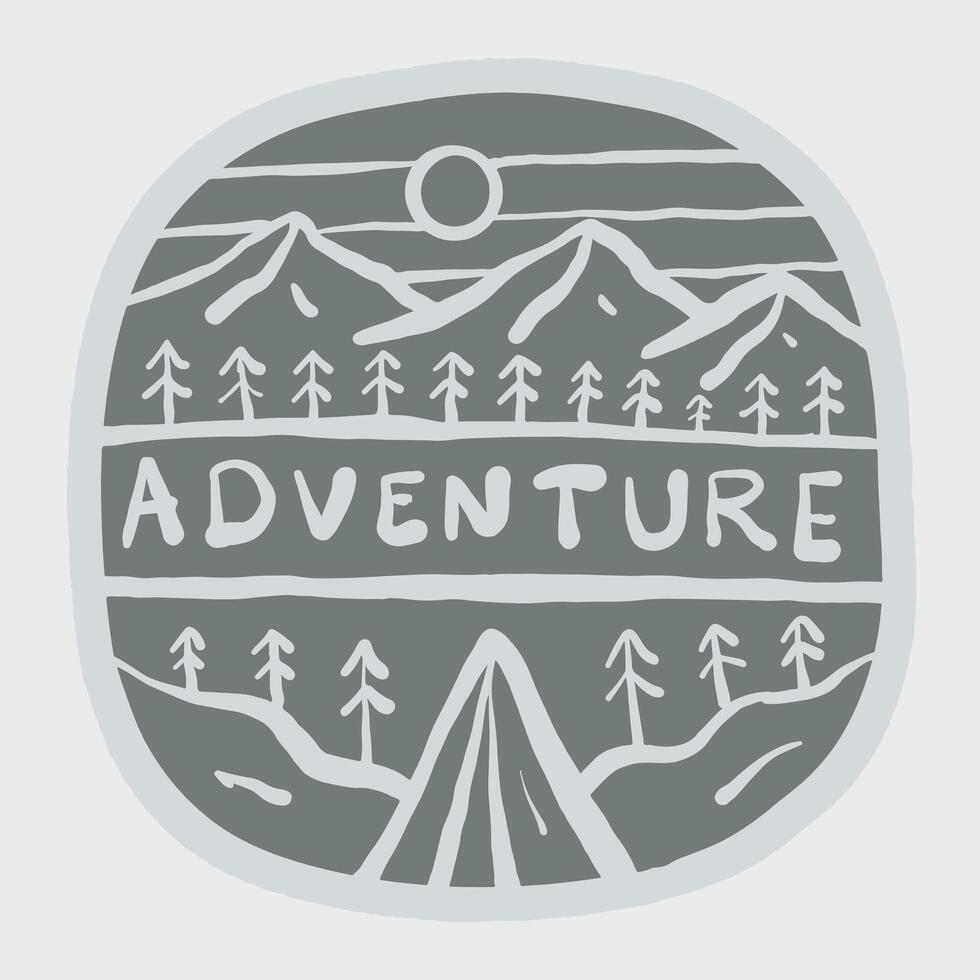 Adventure theme for camping and nature mountain hand drawing design for t shirt, badge, sticker illustration vector