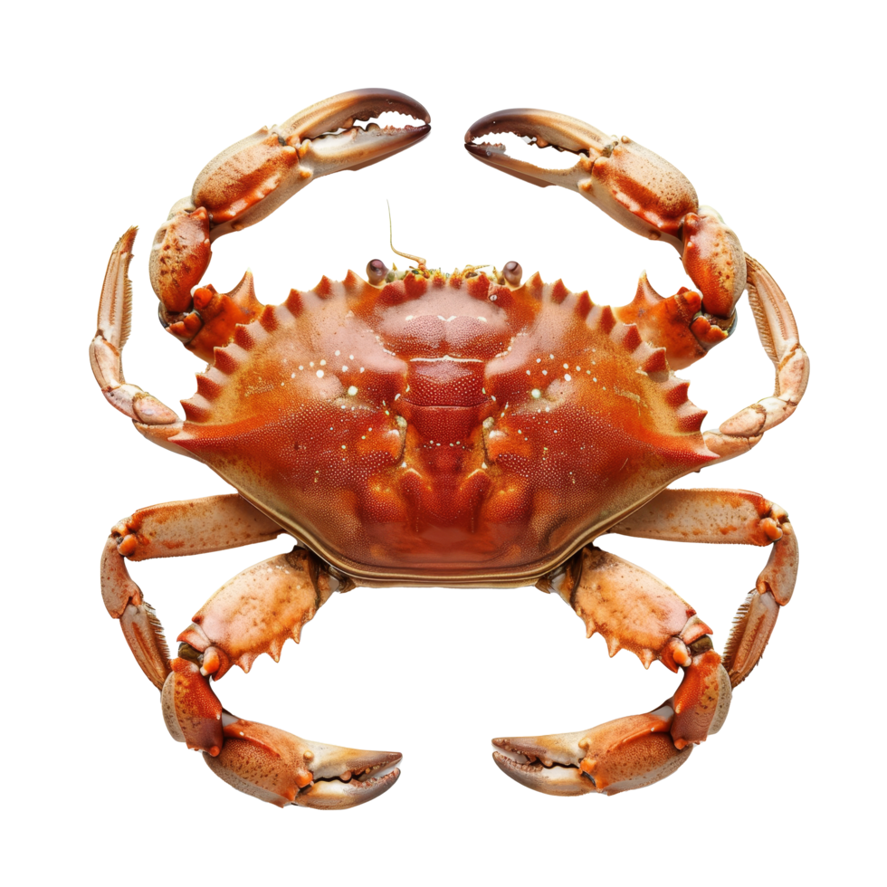 Freshly caught crab displayed on a clean surface, highlighting its vibrant colors and detailed shell structure right after collection from the ocean png