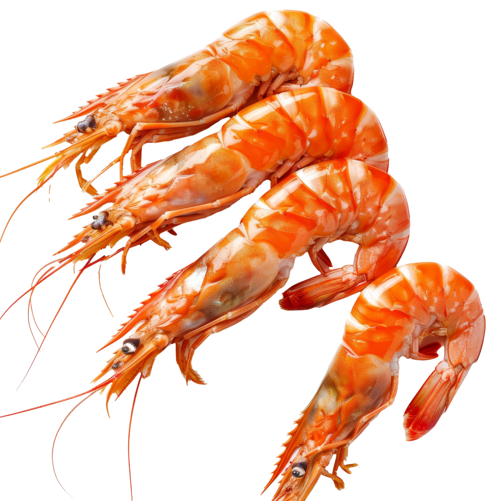 Freshly cooked large shrimp arranged on a white surface ready for serving on a sunny afternoon png