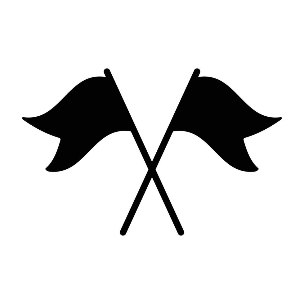 Crossed flags silhouette icon isolated on white. vector