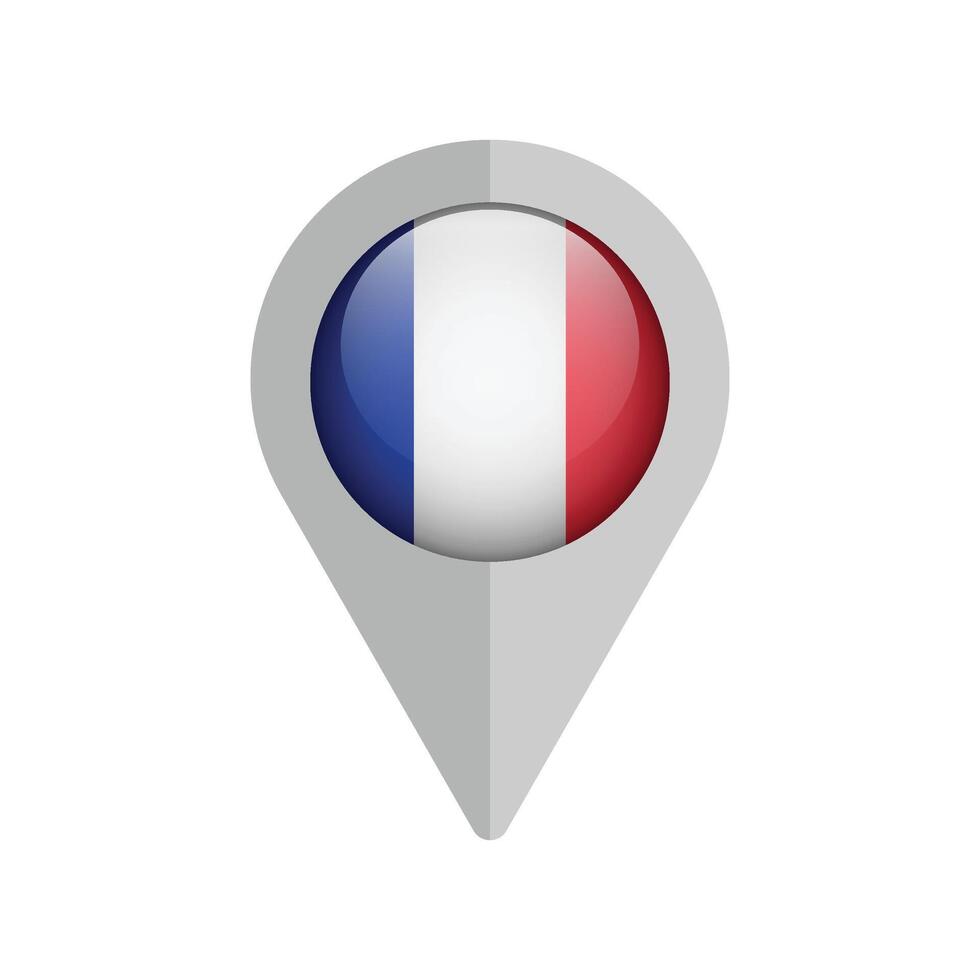 French flag map pin isolated icon illustration. French countries location point, sign shape. vector