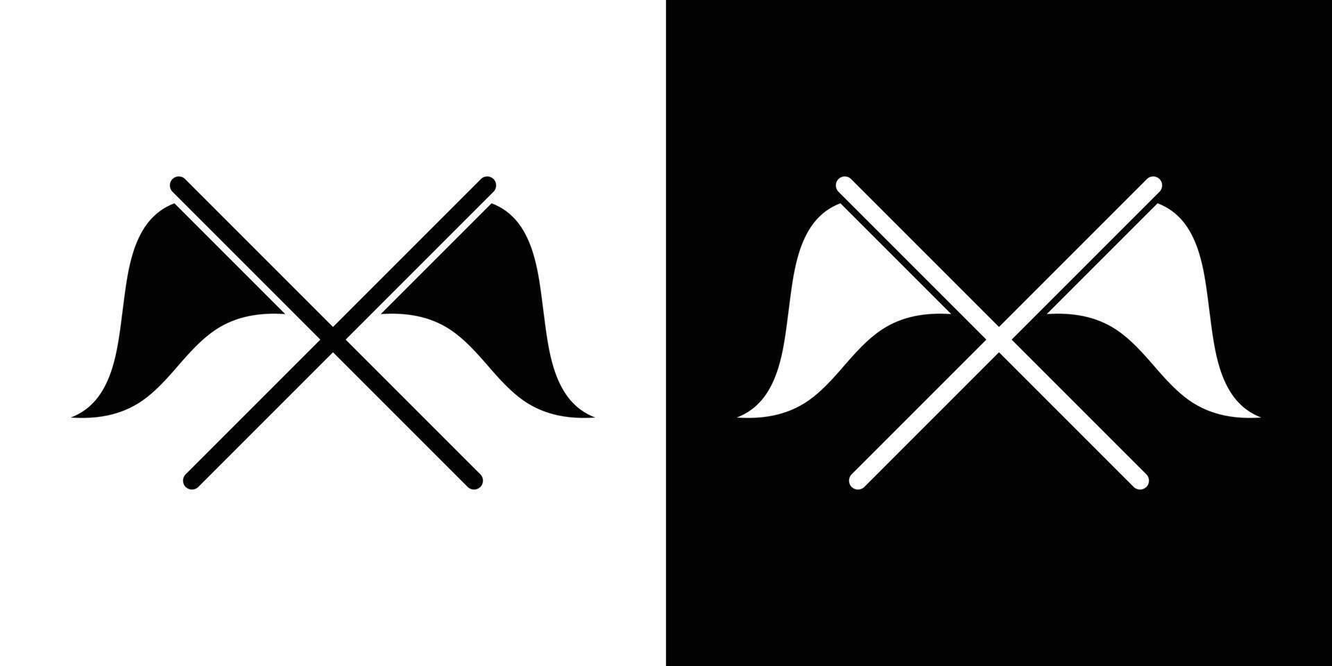 Triangle crossed flags black and white icon set. vector