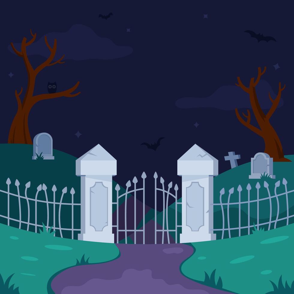 Graveyard Gate On Gloomy Night vector
