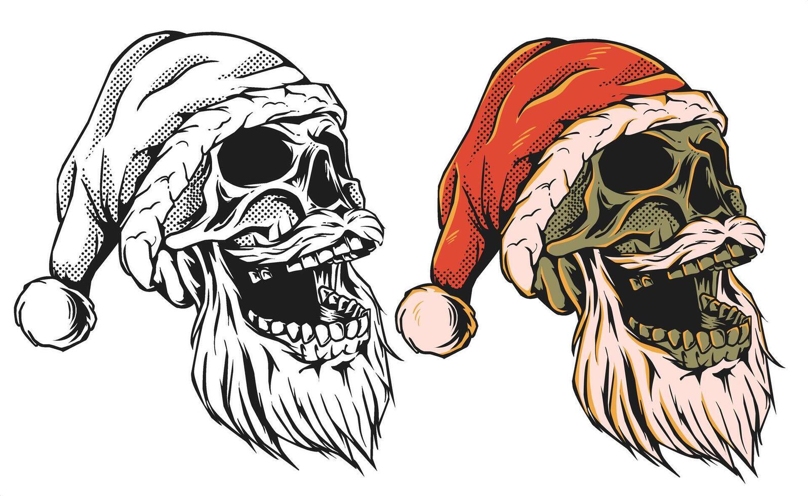 santa claus skull with hat and beard illustration. santa claus skull in vintage style. vector
