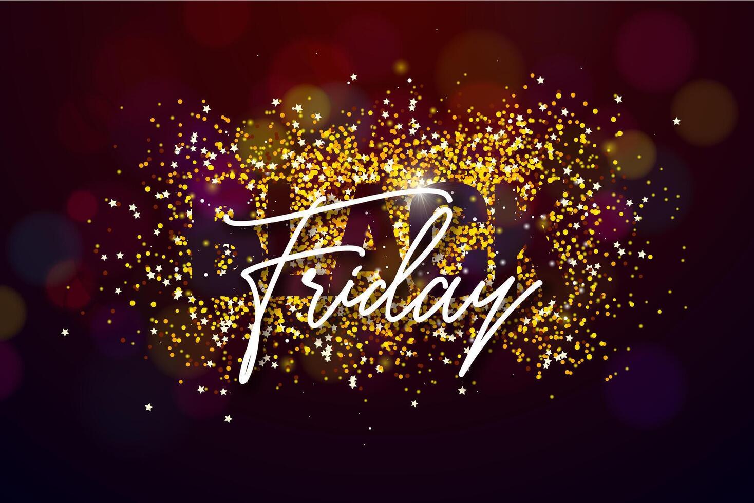Black Friday Sale Illustration with Shiny Gold Glittered Lettering on Confetti Background. New Year and Christmas Design Template for Greeting Card, Flyer, Banner, Celebration Poster or Party vector