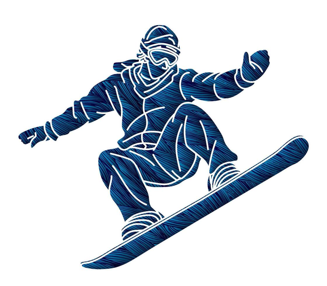 Line Graffiti Snowboarder Action Snowboard Player Extreme Sport vector