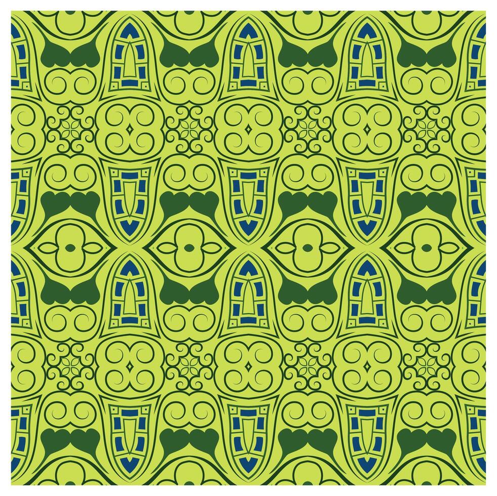 A green and blue pattern with ornate designs vector