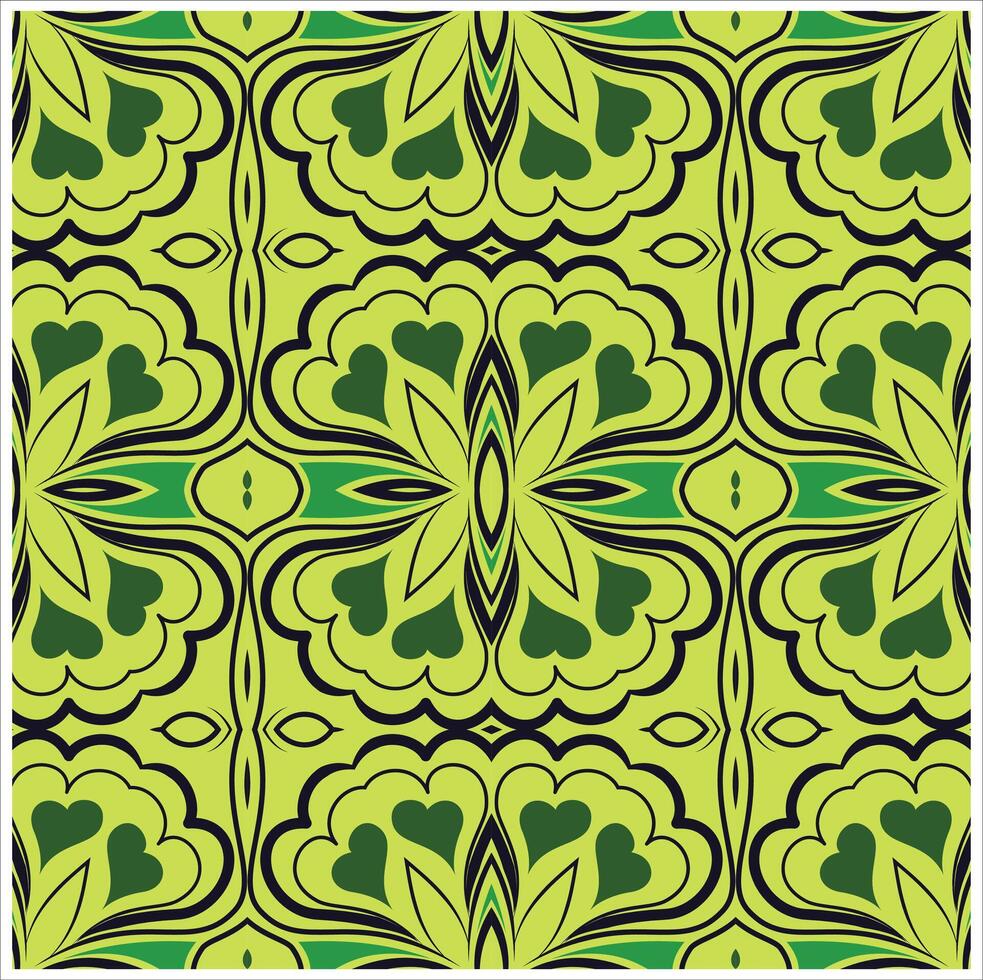 A green and black pattern with flowers vector