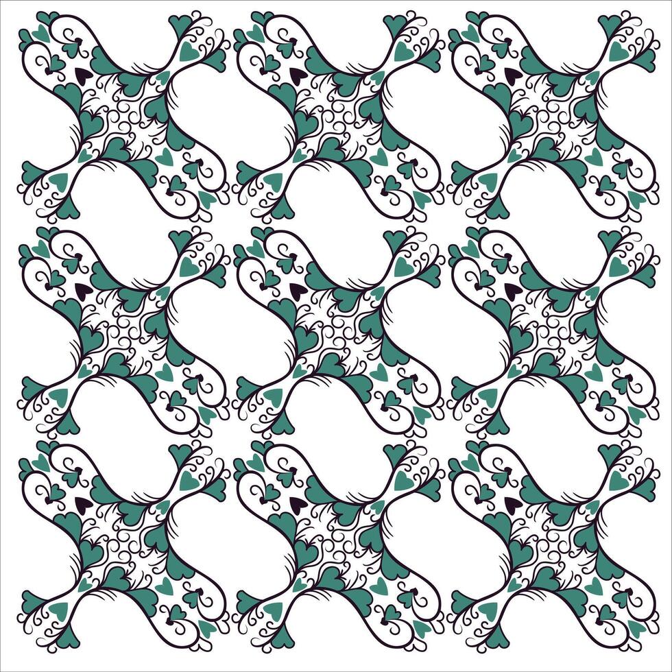 A green and white pattern with ornate designs vector