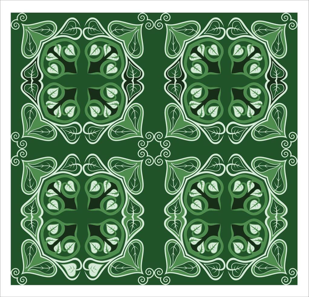 A green and white square pattern with ornamental designs vector
