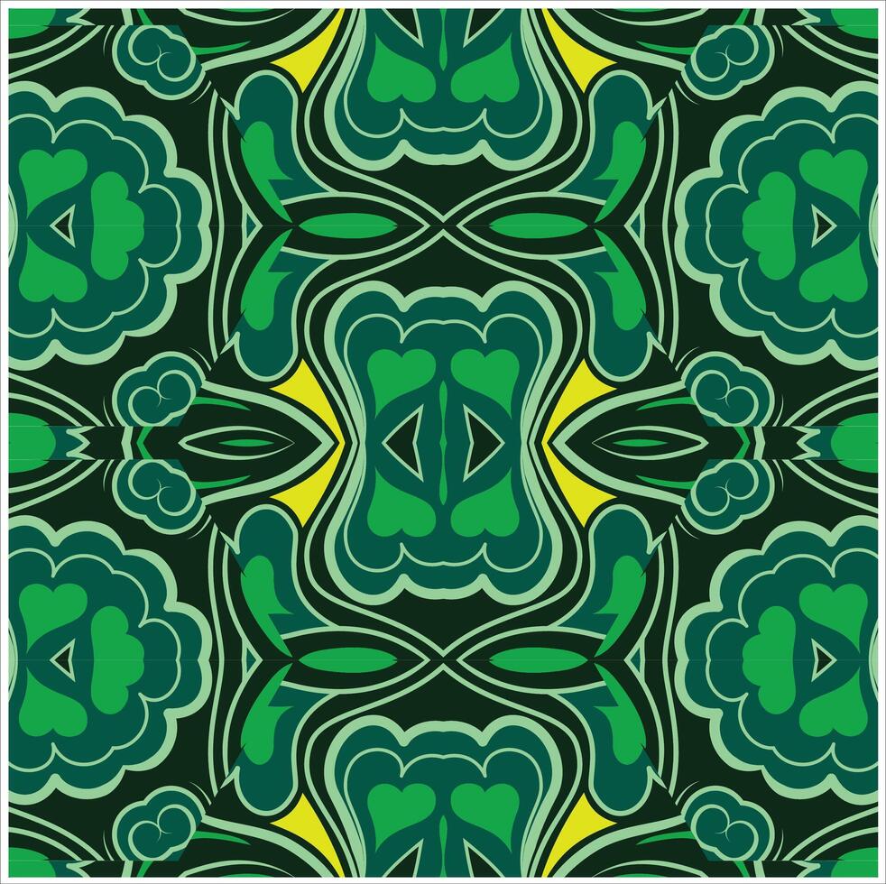 A green and yellow pattern with flowers vector