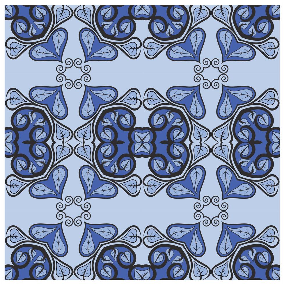 A blue and black pattern with flowers vector