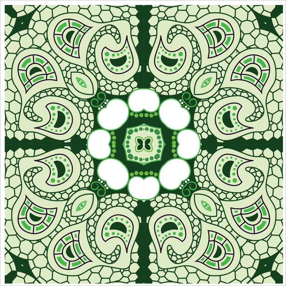 A green and white paisley design vector