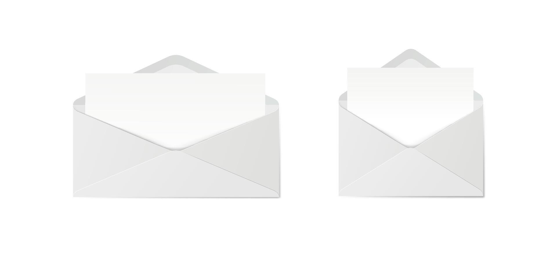 Set of realistic white envelopes in different positions. Folded and unfolded envelope backpack isolated vector