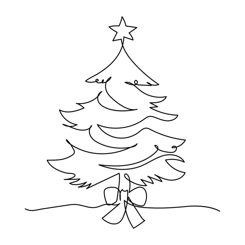 Stylized Continuous Line Christmas Tree Art Merry Christmas Greeting vector