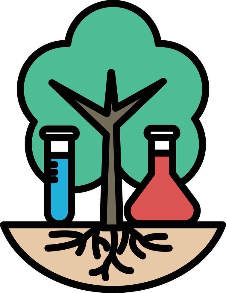 A tree with a tree trunk and two beakers on the ground vector