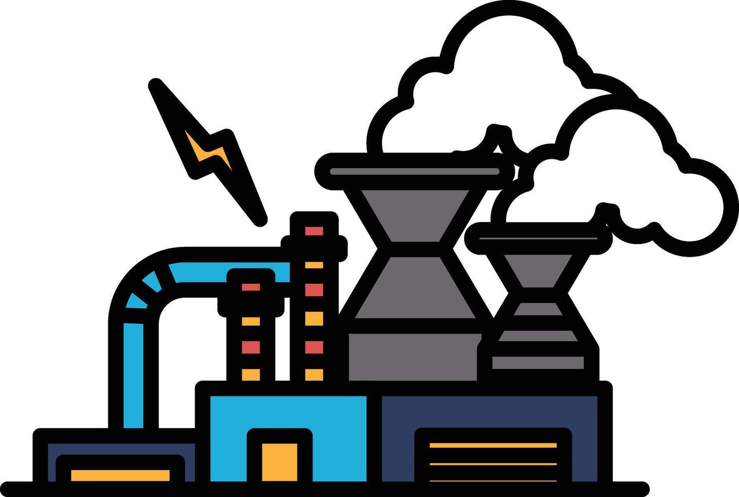 A factory with a large smokestack and a lightning bolt in the sky vector