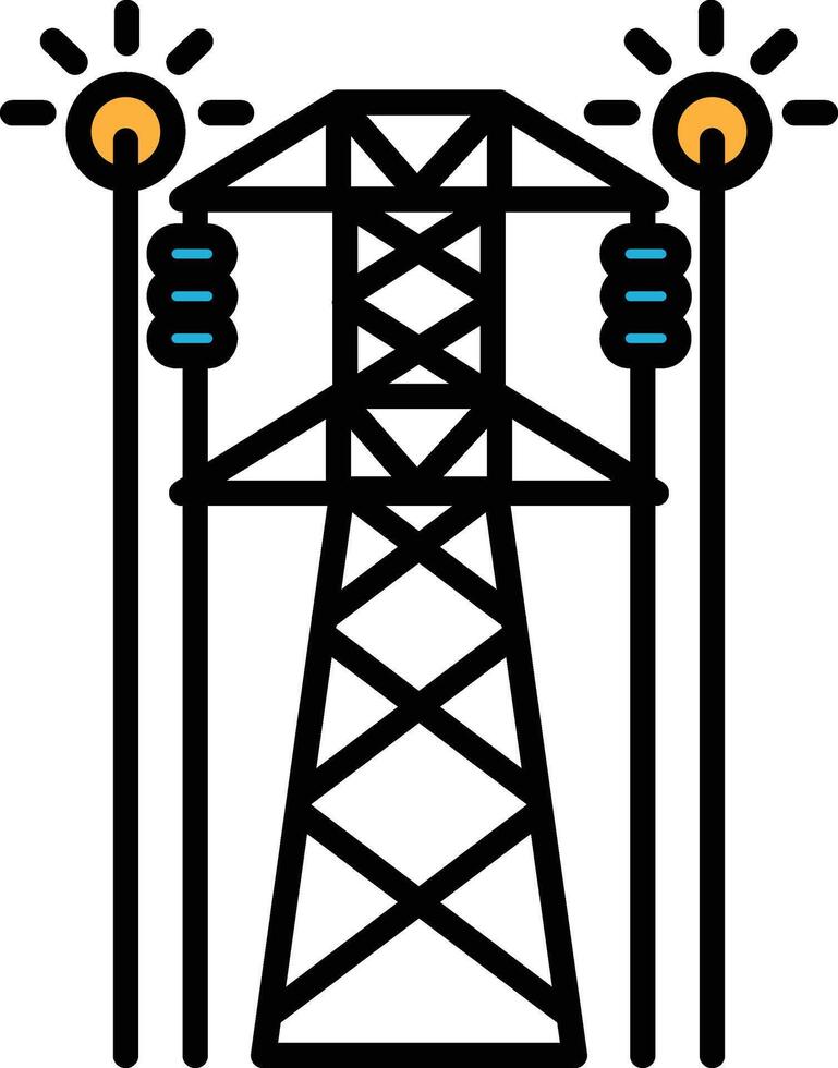 A black and white drawing of a power tower with lights on top vector