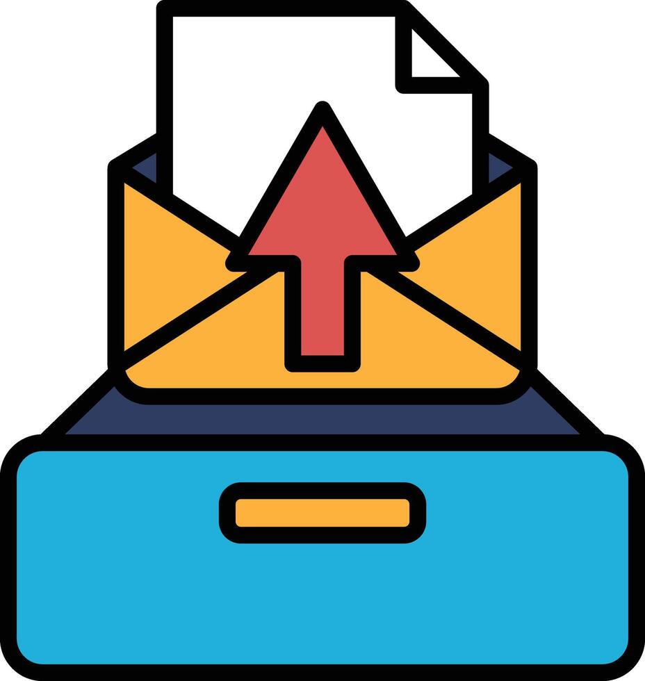 An envelope with a arrow pointing up is sitting in a file cabinet vector
