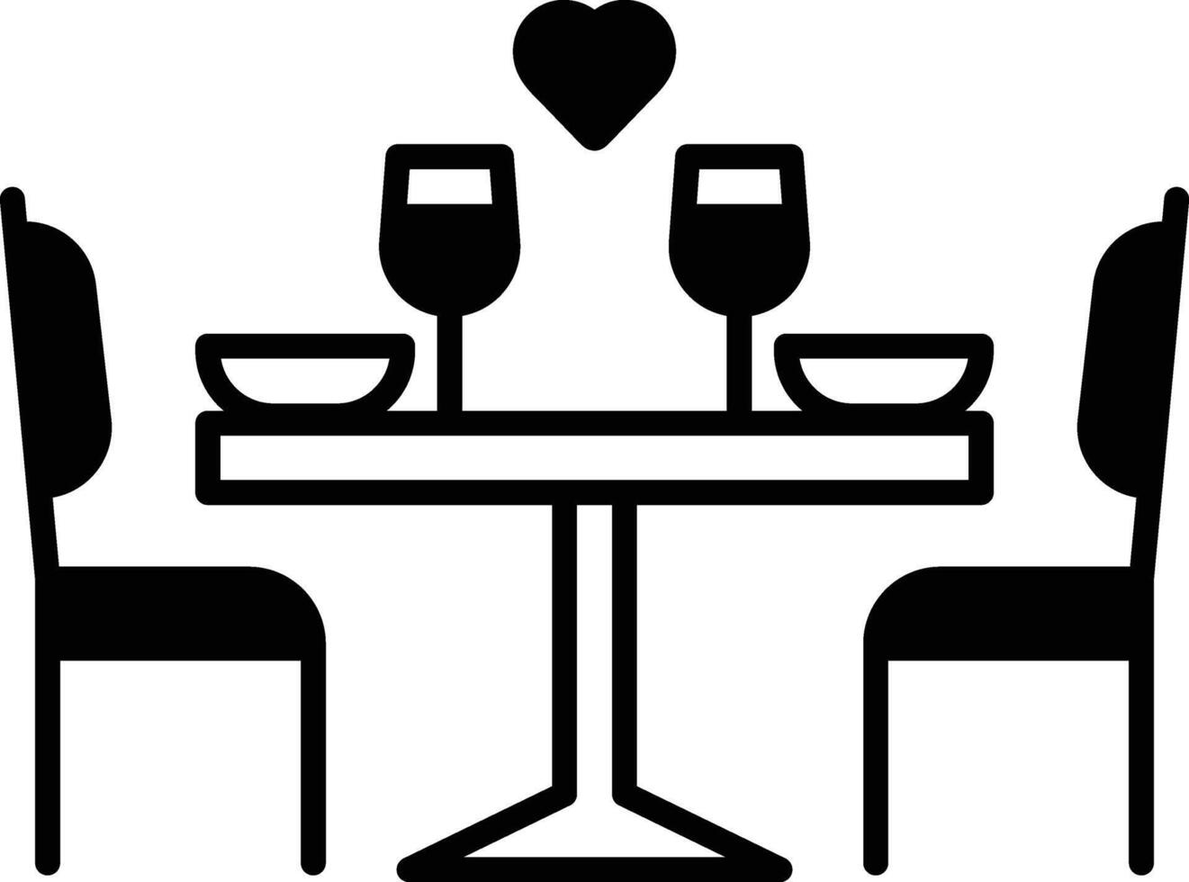 A table with two wine glasses and two bowls, with a heart drawn on the table vector
