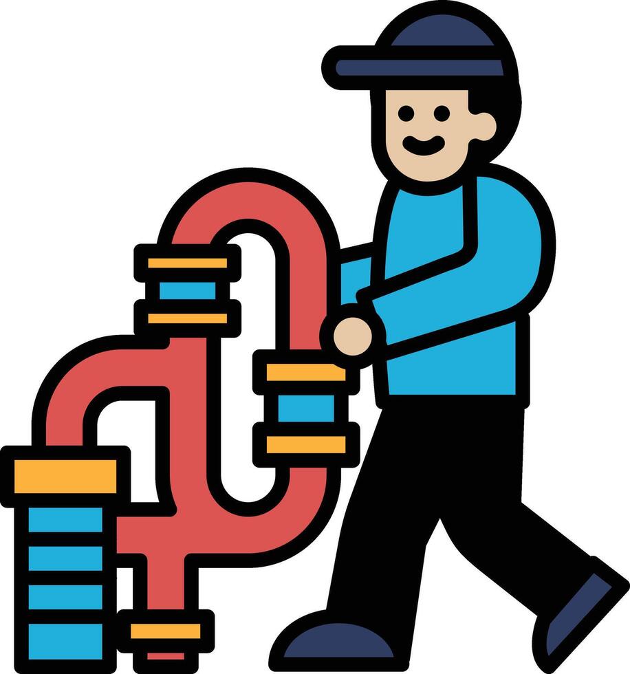 A plumber is holding a pipe and walking vector