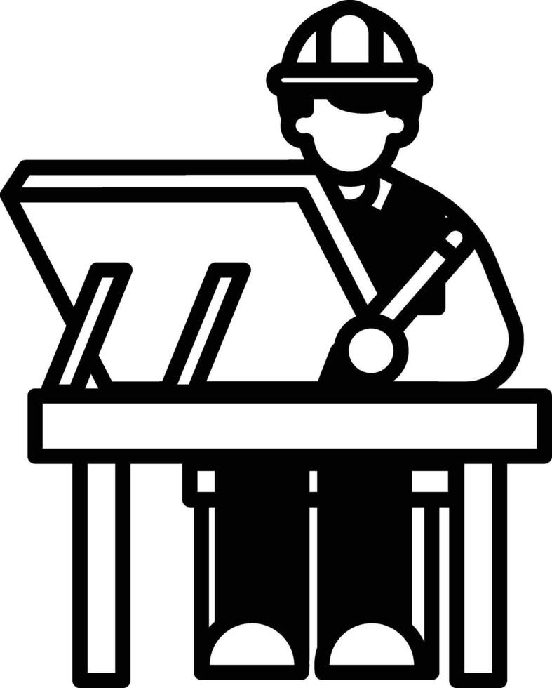 Illustration of an architect with a drafting table in line style. vector