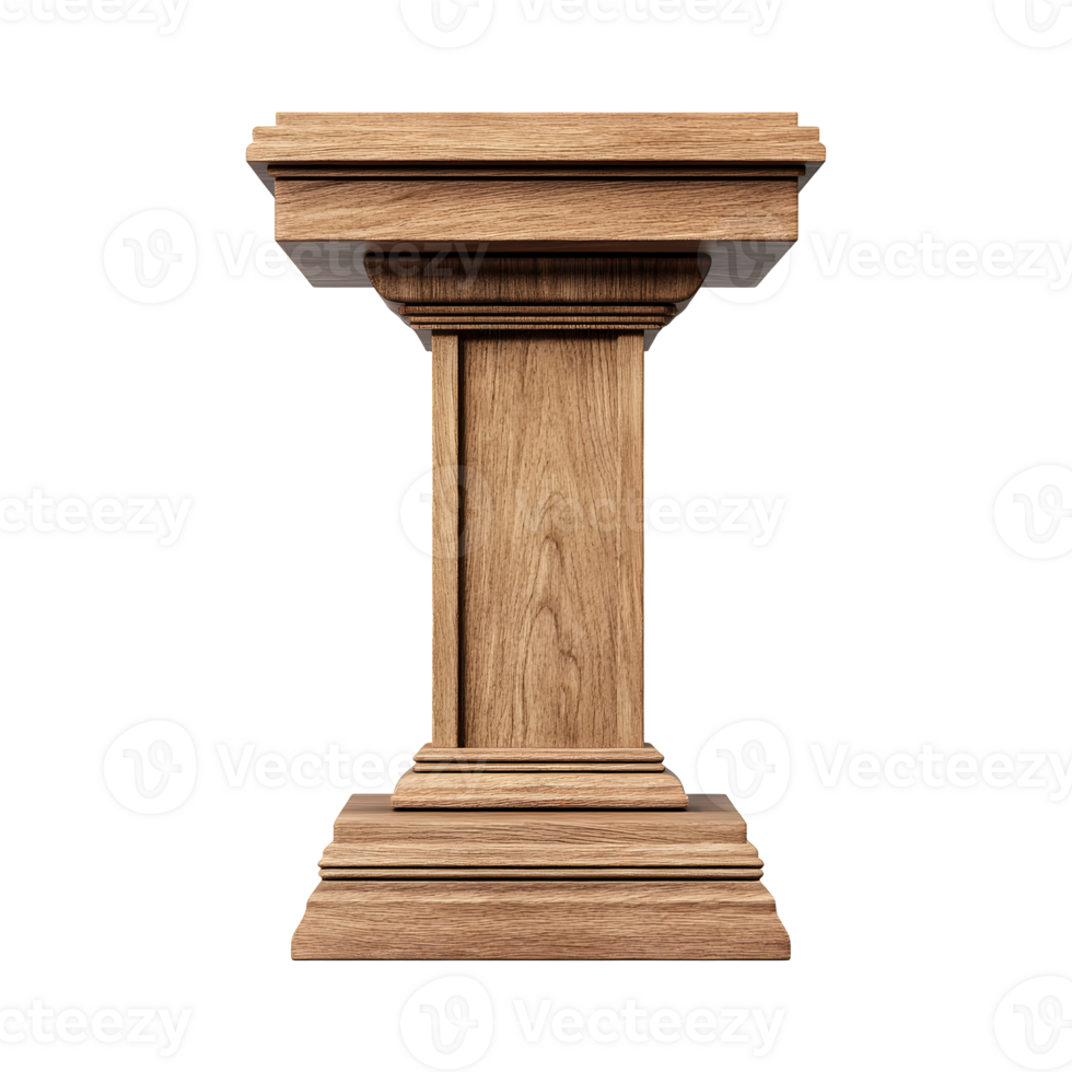 Classic Wooden Column Pedestal with Ornate Detailing for Decorative Display on Transparent Background png