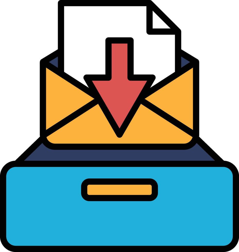 An envelope with a arrow pointing down is opened to reveal a file vector