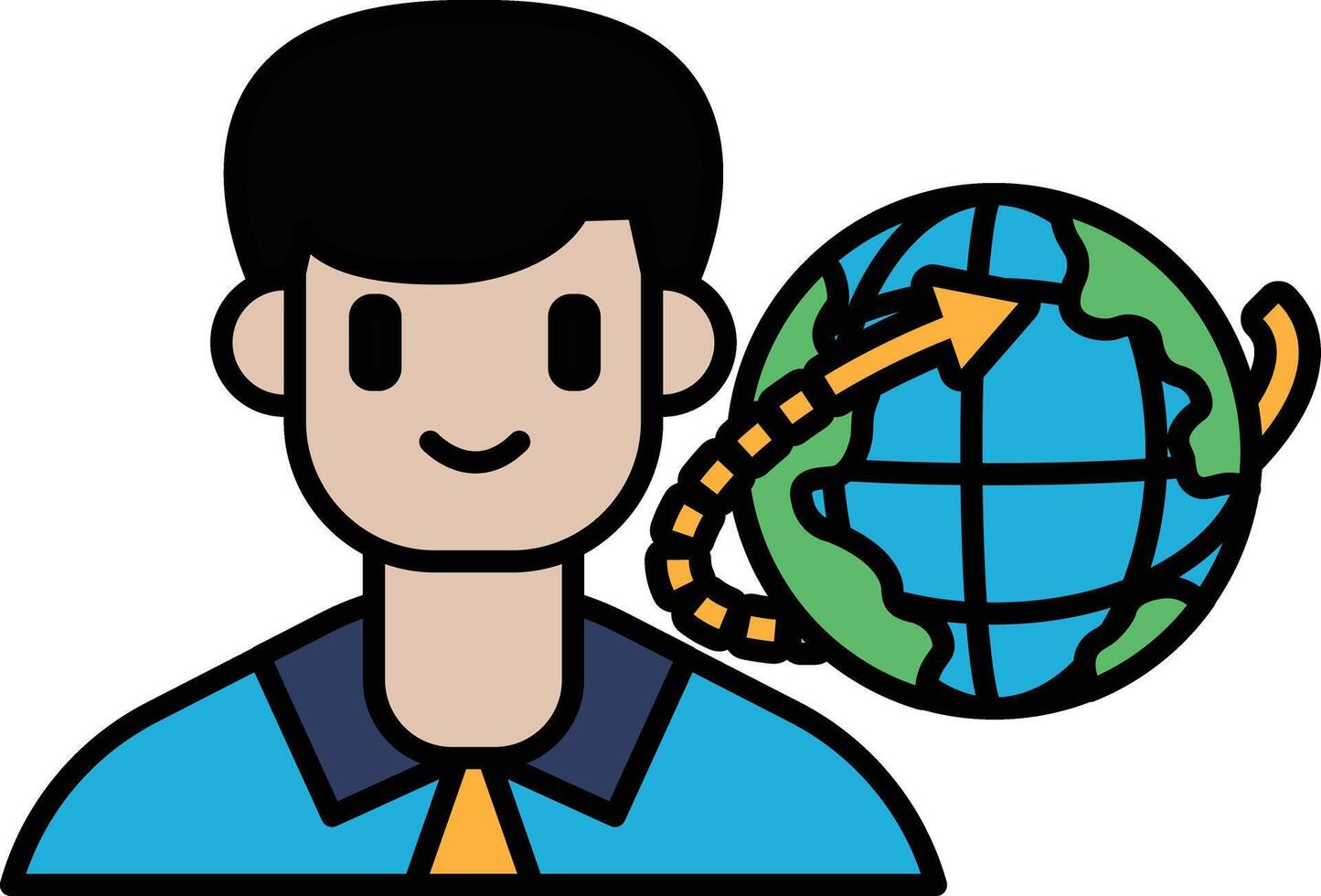A man is smiling and standing next to a globe vector