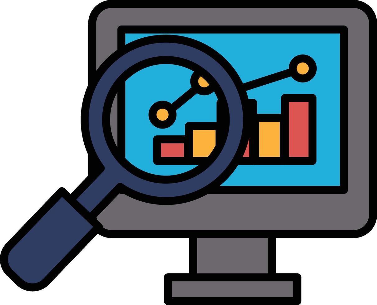 A computer monitor with a magnifying glass on it vector