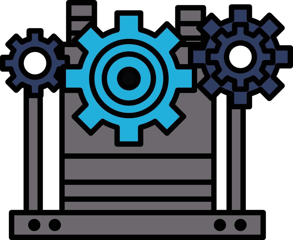 A blue and white image of a machine with three gears vector