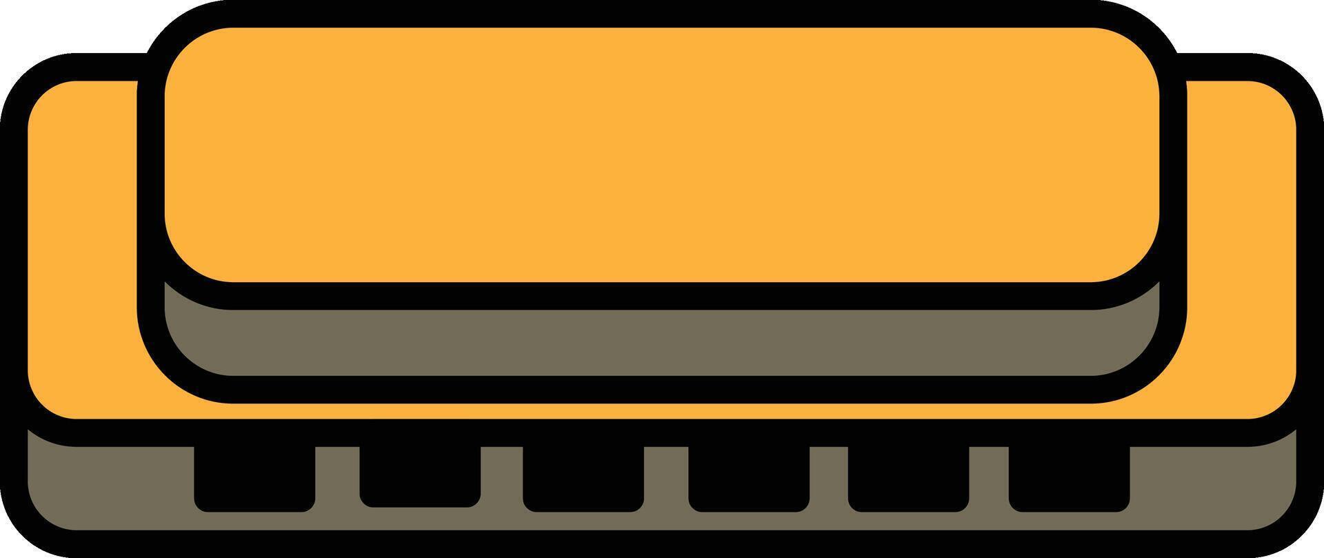 A cartoonish image of a harmonica with a yellow button on top vector