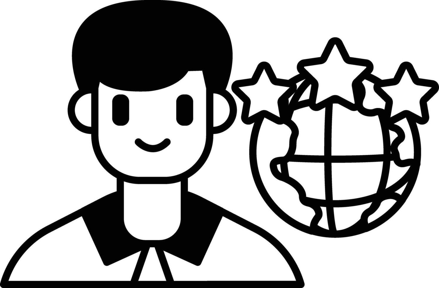 A man is smiling and standing in front of a globe with three stars vector