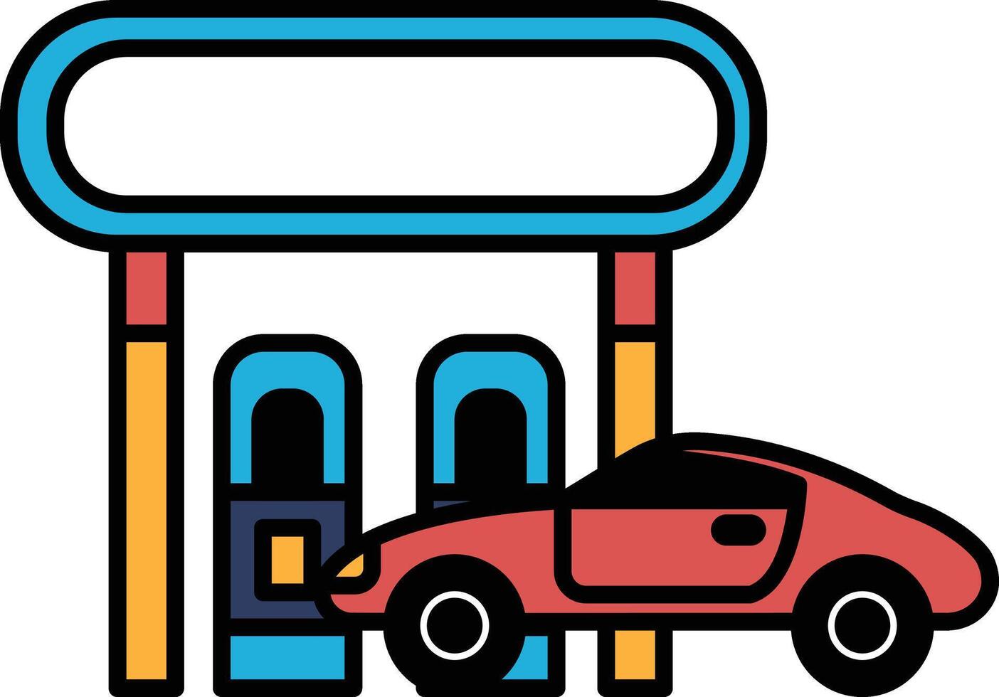 A red car is parked in front of a gas station vector