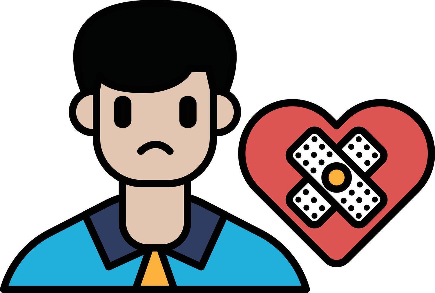 A man is wearing a tie and has a bandaged heart vector