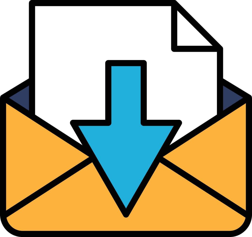 A arrow pointing down is on a envelope vector