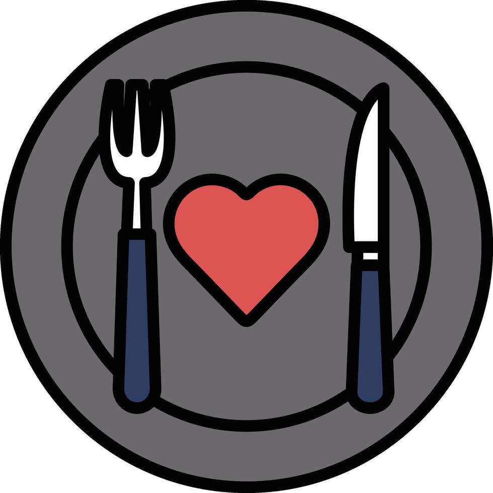 A plate with a heart and a fork and knife on it vector
