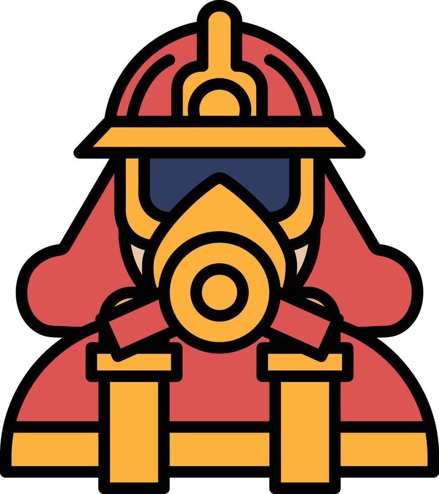 A cartoonish drawing of a firefighter in a red and yellow suit with a gas mask vector