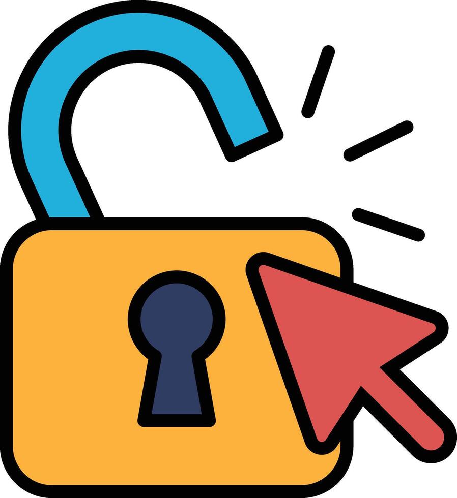 A cartoon image of a lock with a keyhole and a arrow pointing to a mouse vector