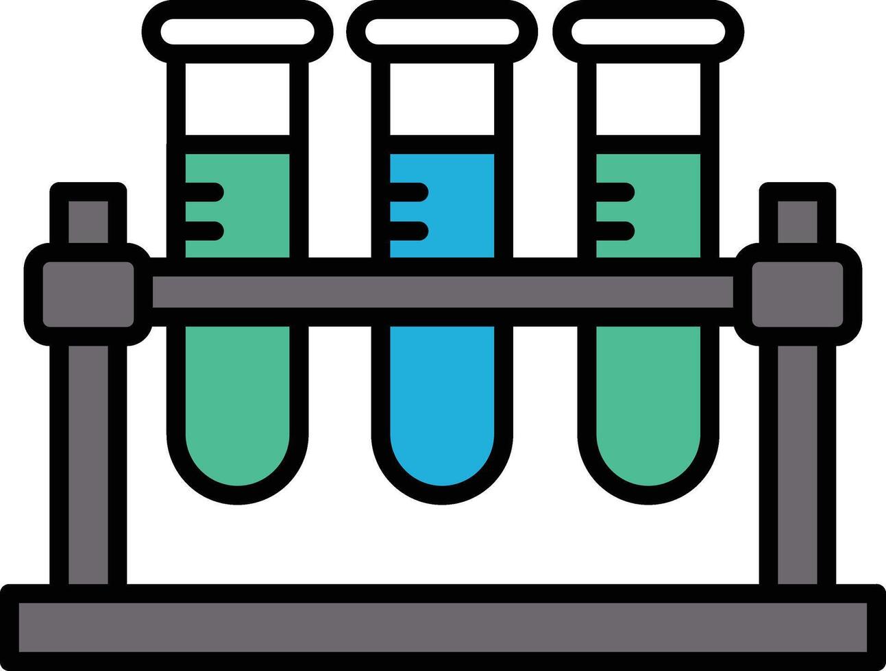 Three beakers of different colors are on a stand vector
