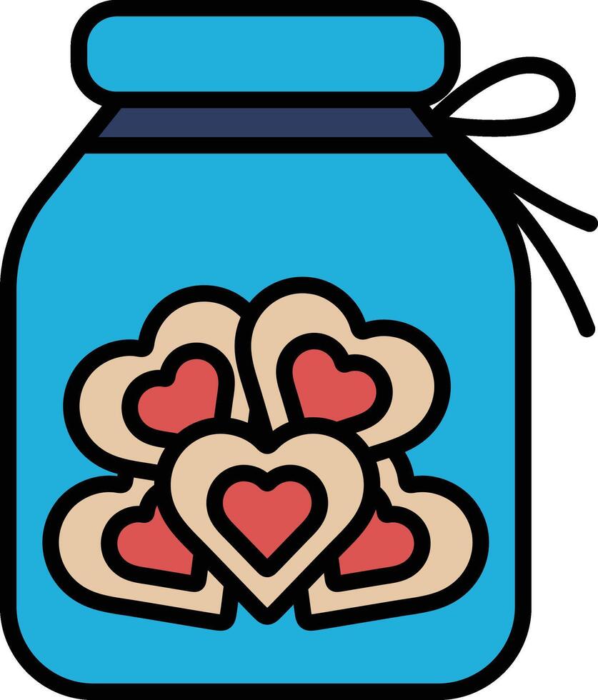 A jar filled with heart shaped cookies vector