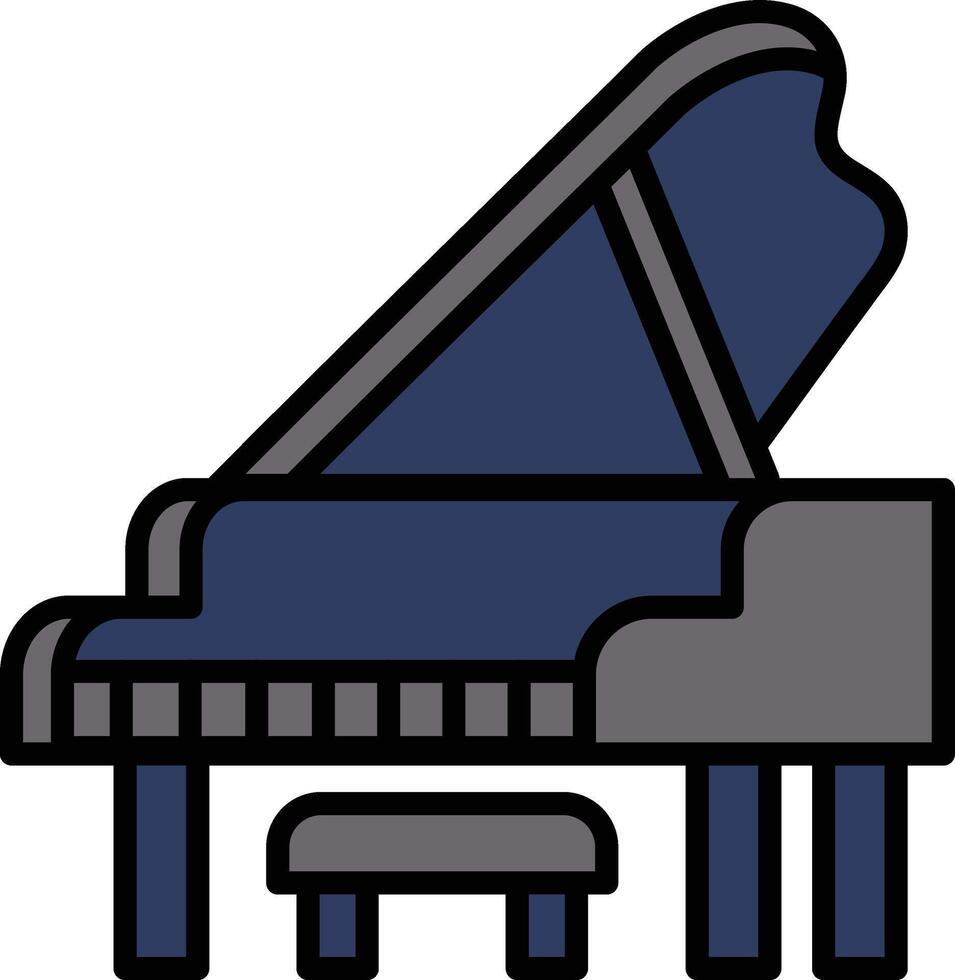 A blue and gray piano with a black and gray bench vector