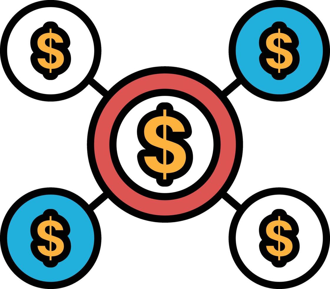 A graphic of a circle with four circles inside it in a line style. vector