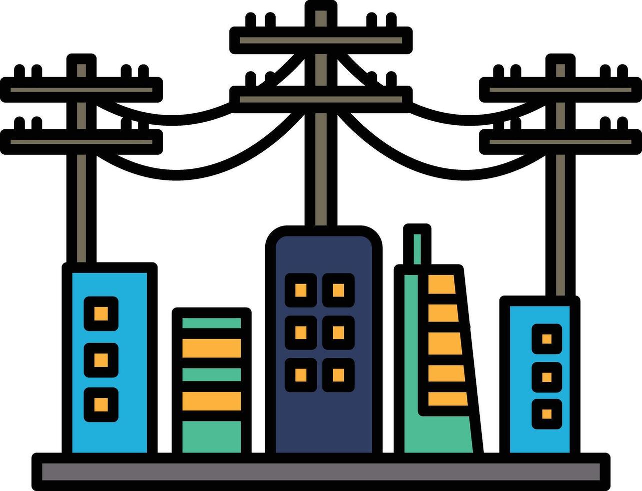 A city skyline with tall buildings and a power line in the background vector