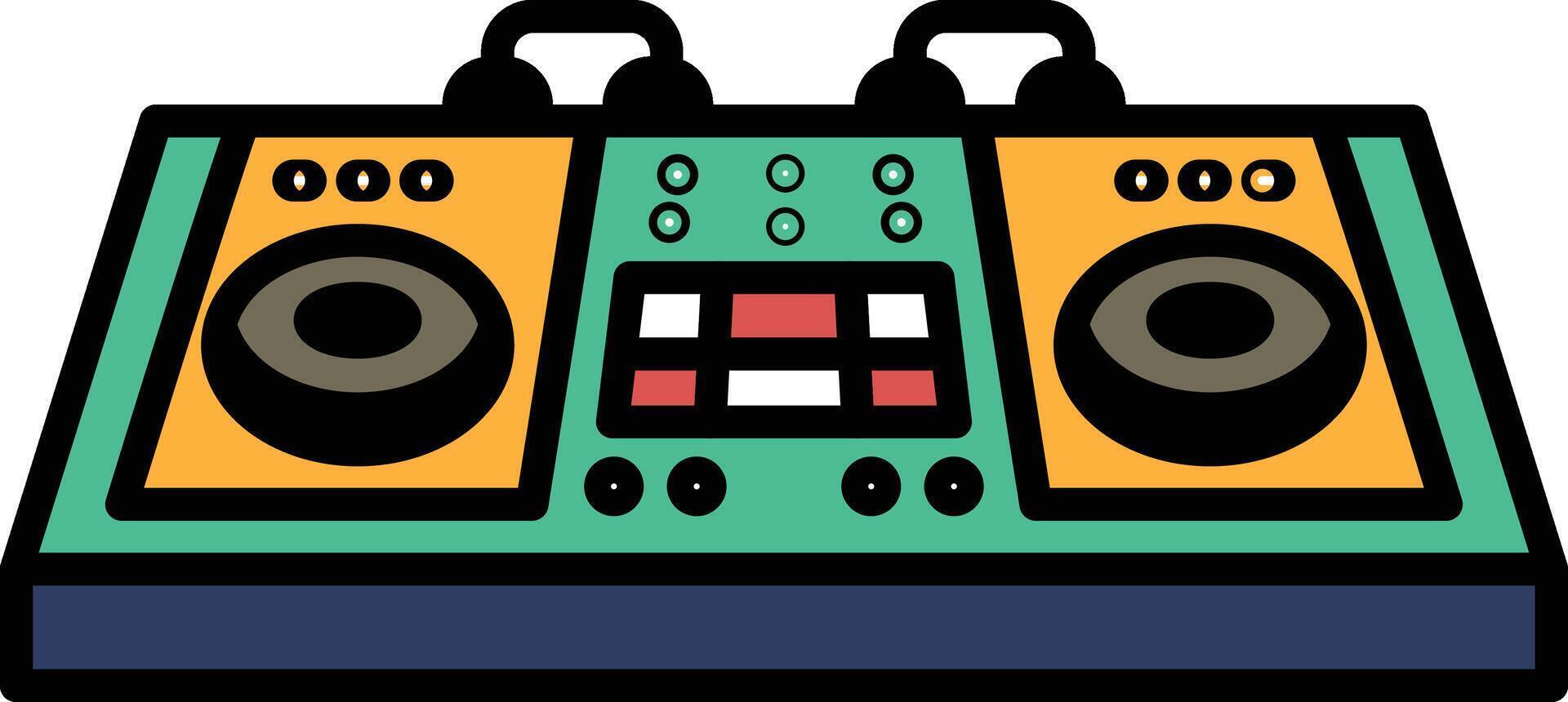 A green and yellow electronic device with buttons and a screen vector