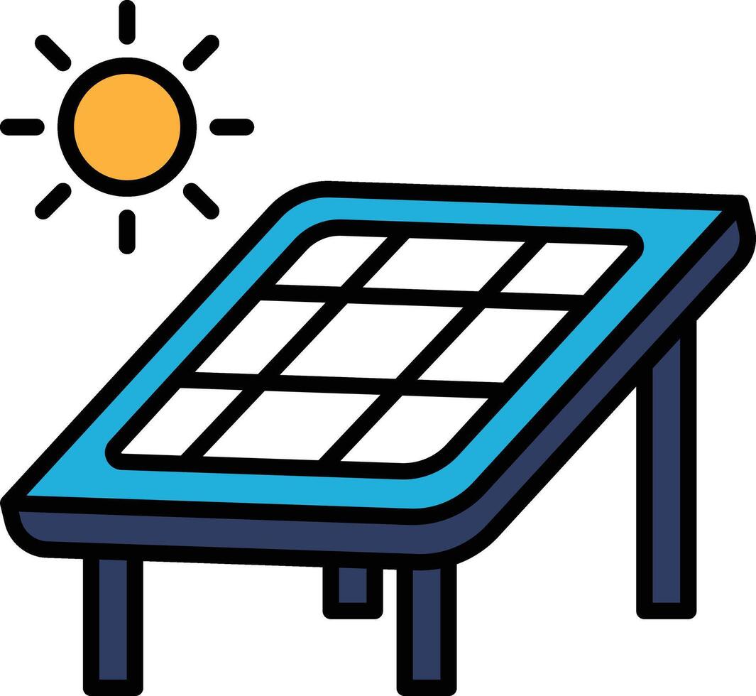 A blue and white solar panel with a sun shining on it vector