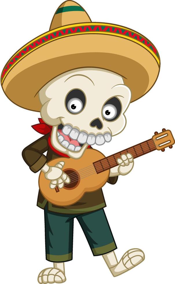 Mexican musician skeleton playing guitar vector