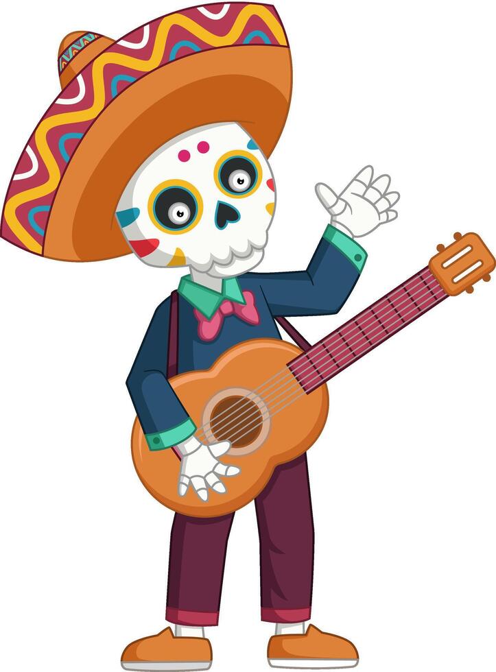 Mexican musician skeleton playing guitar vector