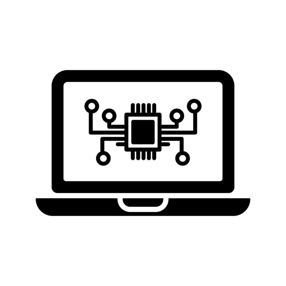laptop with microchip icon vector