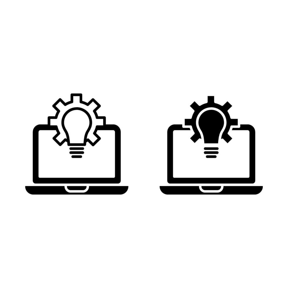 laptop with lightbulb and gear vector